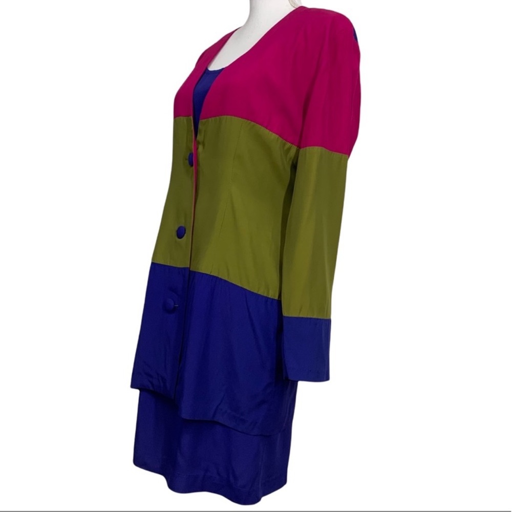 DAWN JOY FASHIONS / Vintage 2 Piece Suit Dress Color Block / Size 5-6 / Retro - Picture 9 of 14